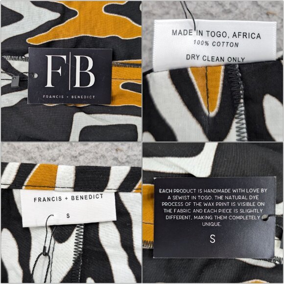 Francis Benedict Midi Wrap Skirt Black Gold African Wax Print Cotton Size S - Picture 4 of 8